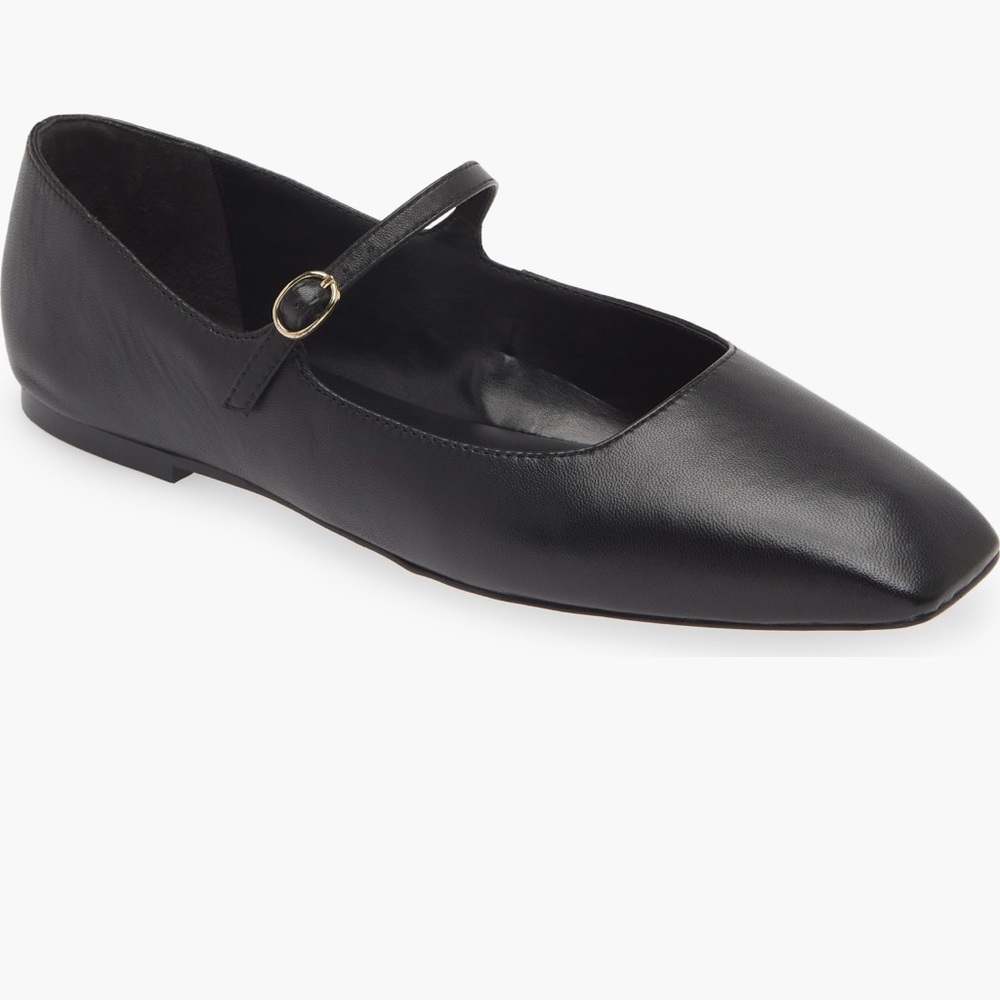 Black Leather Mary Jane Flats